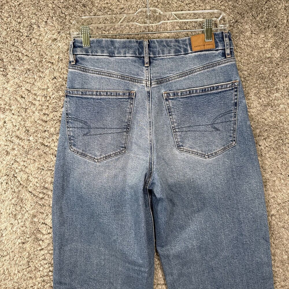 American Eagle Curvy Super High Rise Baggy Straight Jeans 6 Long Medium Wash - Picture 5 of 13